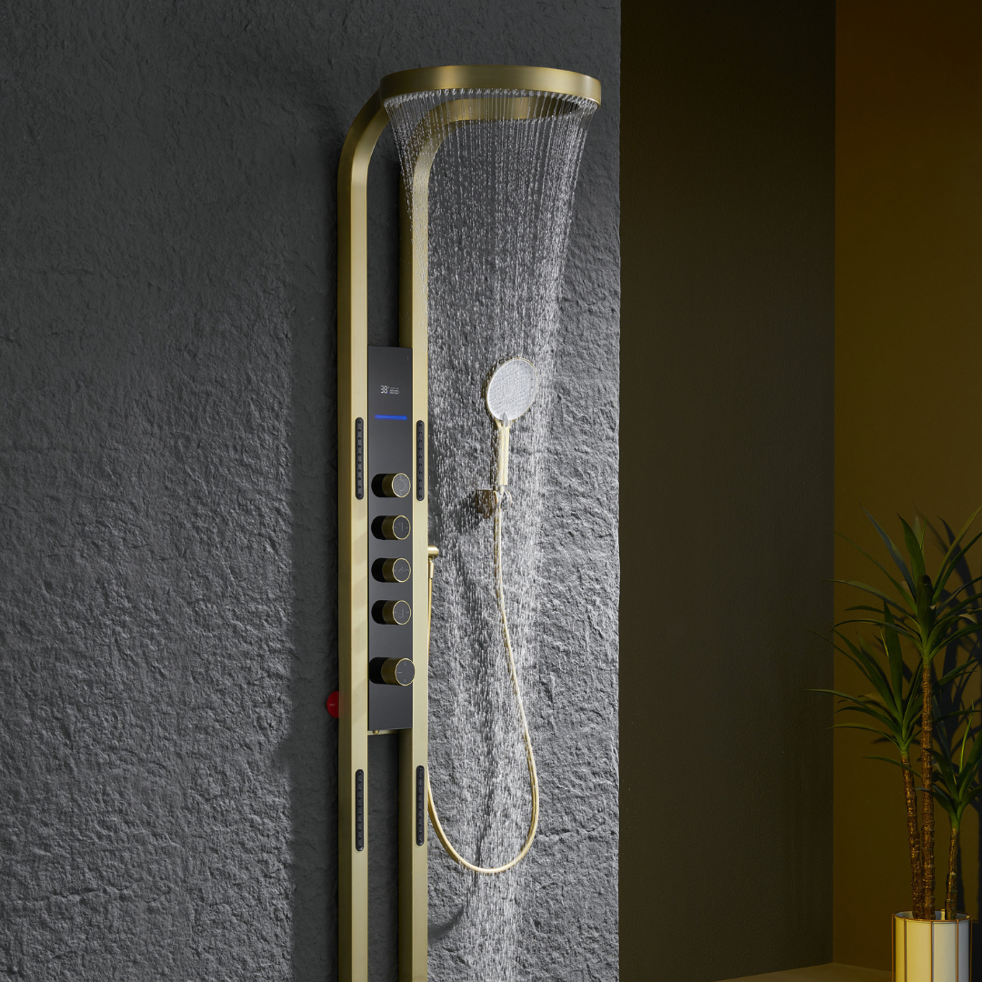Panneau de douche thermostatique Marcelo – Affichage numérique - Or brossé