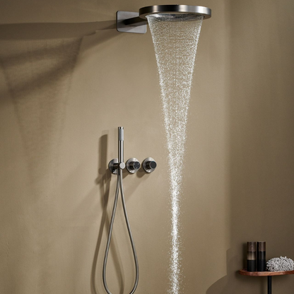 Ensemble de douche à effet pluie encastré thermostatique – Marino – Cascade & Douche à main – Régulation numérique – Chrome