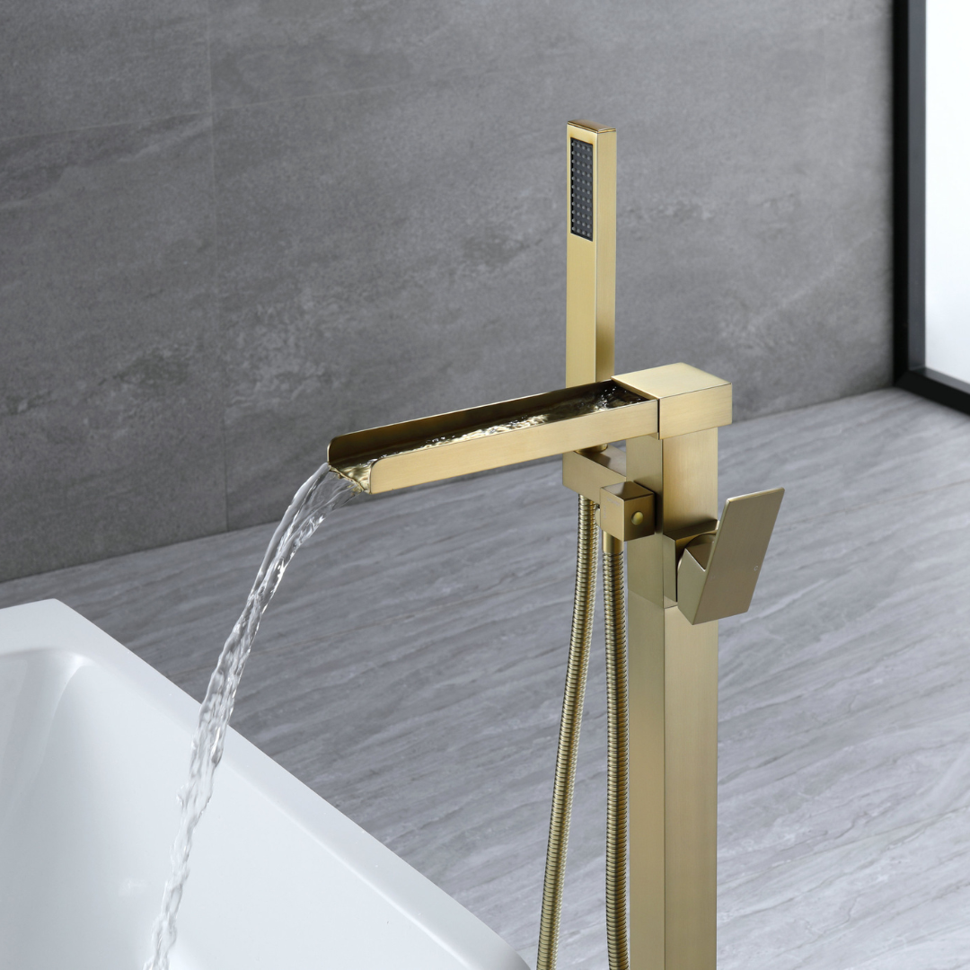Robinet de bain indépendant Lisandro – Sortie d'eau en cascade – Or brossé