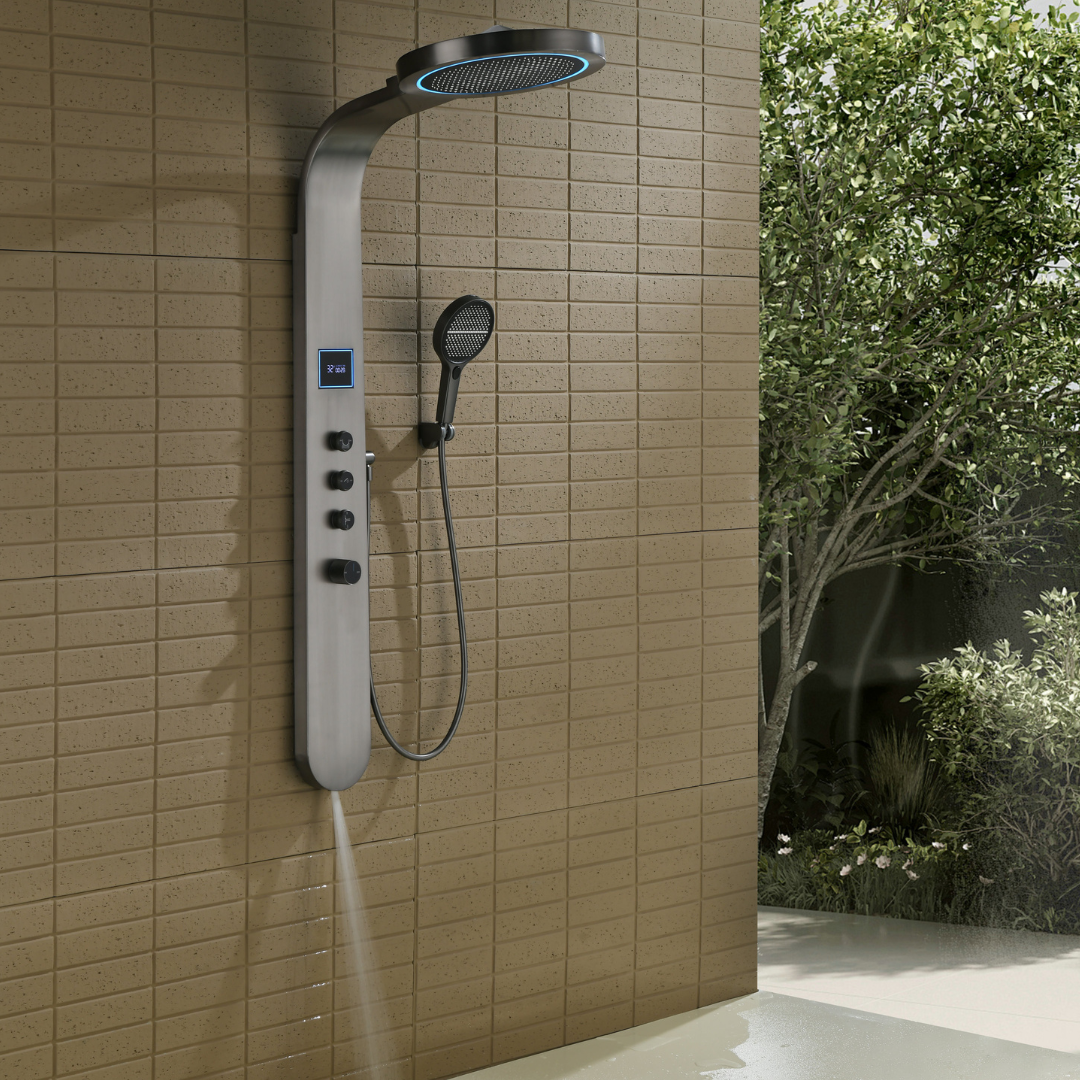 Robinet de baignoire indépendant Lisandro – Sortie d'eau en cascade – Nickel brossé