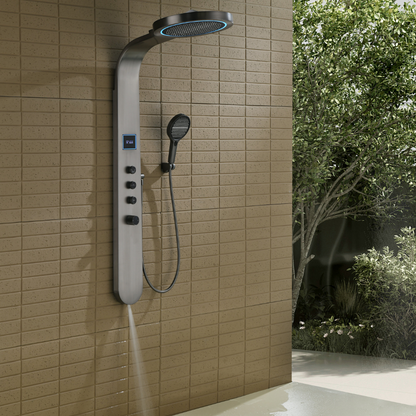 Robinet de baignoire indépendant Lisandro – Sortie d'eau en cascade – Nickel brossé