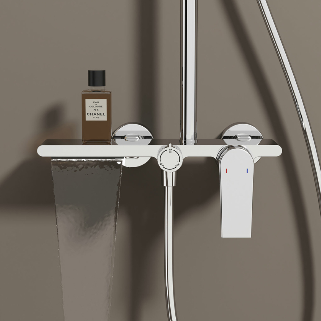 Robinet de baignoire indépendant Lisandro – Sortie d'eau en cascade – Nickel brossé