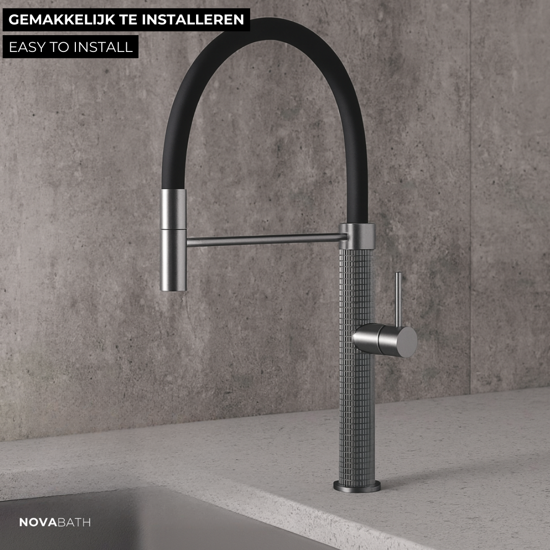 Robinet de cuisine semi-professionnel Angelica – Bec rétractable – Gris gunmetal