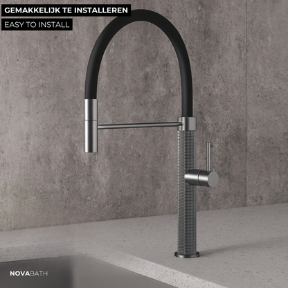 Robinet de cuisine semi-professionnel Angelica – Bec rétractable – Gris gunmetal