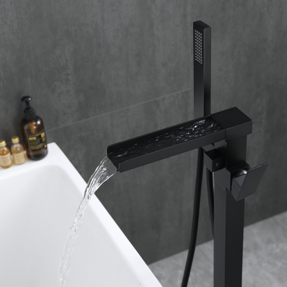 Robinet de baignoire indépendant Lisandro – Sortie d'eau en cascade – Noir mat