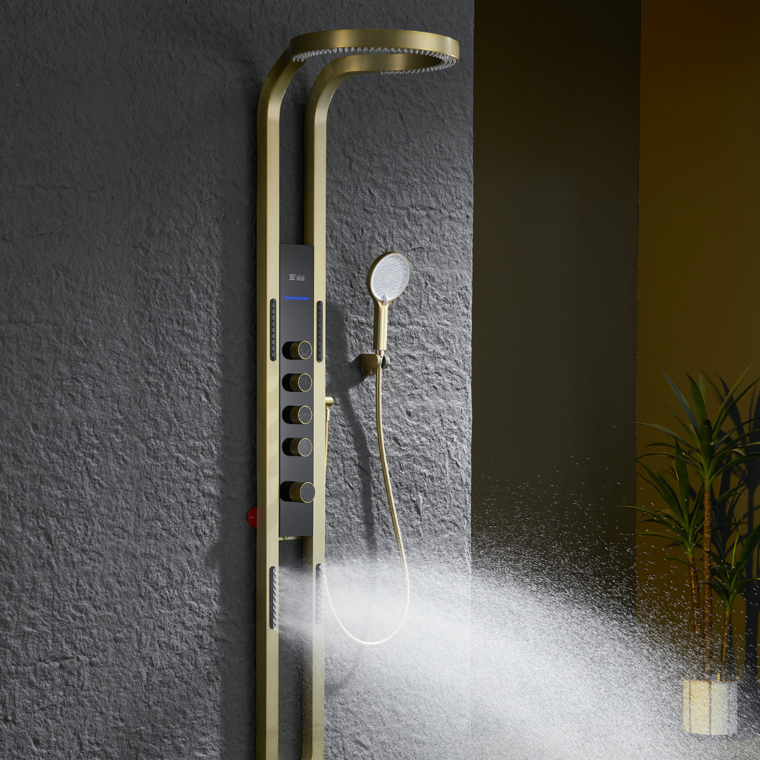 Panneau de douche thermostatique Marcelo – Affichage numérique - Or brossé