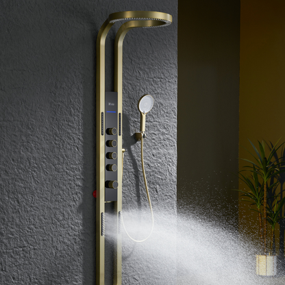 Panneau de douche thermostatique Marcelo – Affichage numérique - Or brossé