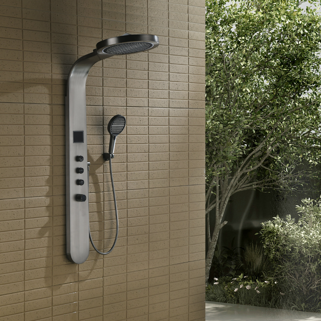 Robinet de baignoire indépendant Lisandro – Sortie d'eau en cascade – Nickel brossé