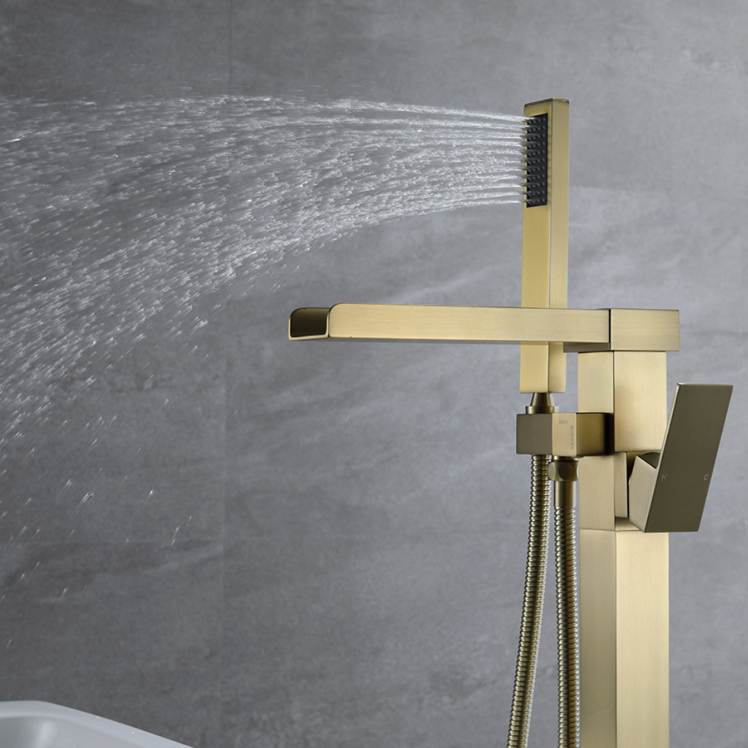 Robinet de bain indépendant Lisandro – Sortie d'eau en cascade – Or brossé