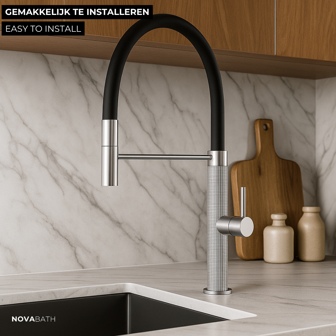 Robinet de cuisine semi-professionnel Angelica – Bec rétractable – Gris gunmetal