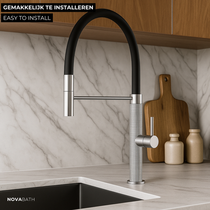 Robinet de cuisine semi-professionnel Angelica – Bec rétractable – Gris gunmetal
