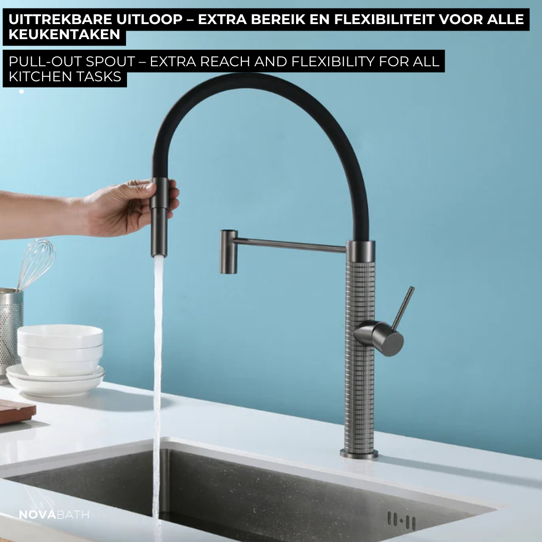 Robinet de cuisine semi-professionnel Angelica – Bec rétractable – Gris gunmetal
