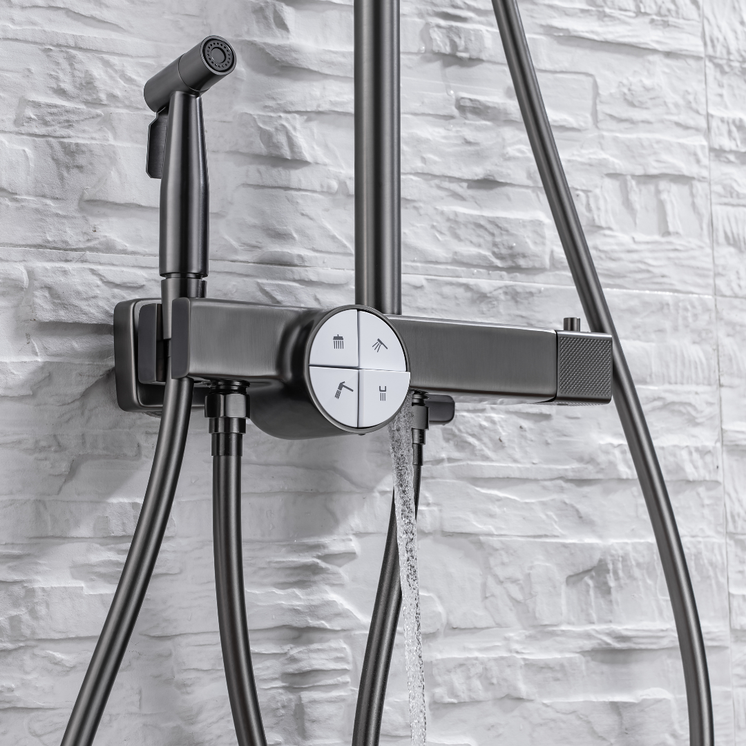 Thermostatische opbouw regendoucheset- Angelo - Gunmetal grey