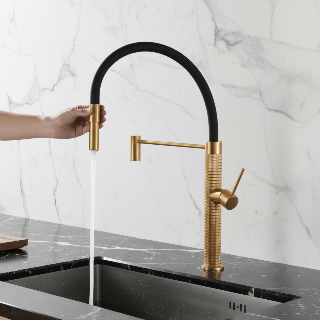 Semi-professionele Keukenkraan Angelica – Uittrekbare Uitloop – Brushed gold - 52.9 × 24.9 × 5.5 cm