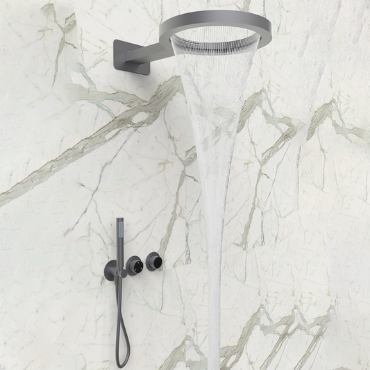 Ensemble de douche à effet pluie encastré thermostatique – Marino – Cascade & Douche à main – Régulation numérique – Gunmetal Grey