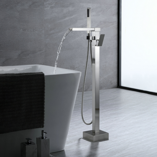 Robinet de baignoire indépendant Lisandro – Sortie d'eau en cascade – Nickel brossé
