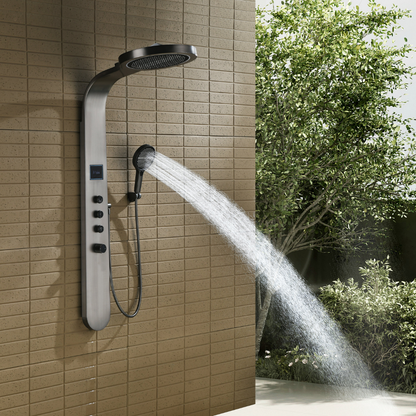 Robinet de baignoire indépendant Lisandro – Sortie d'eau en cascade – Nickel brossé