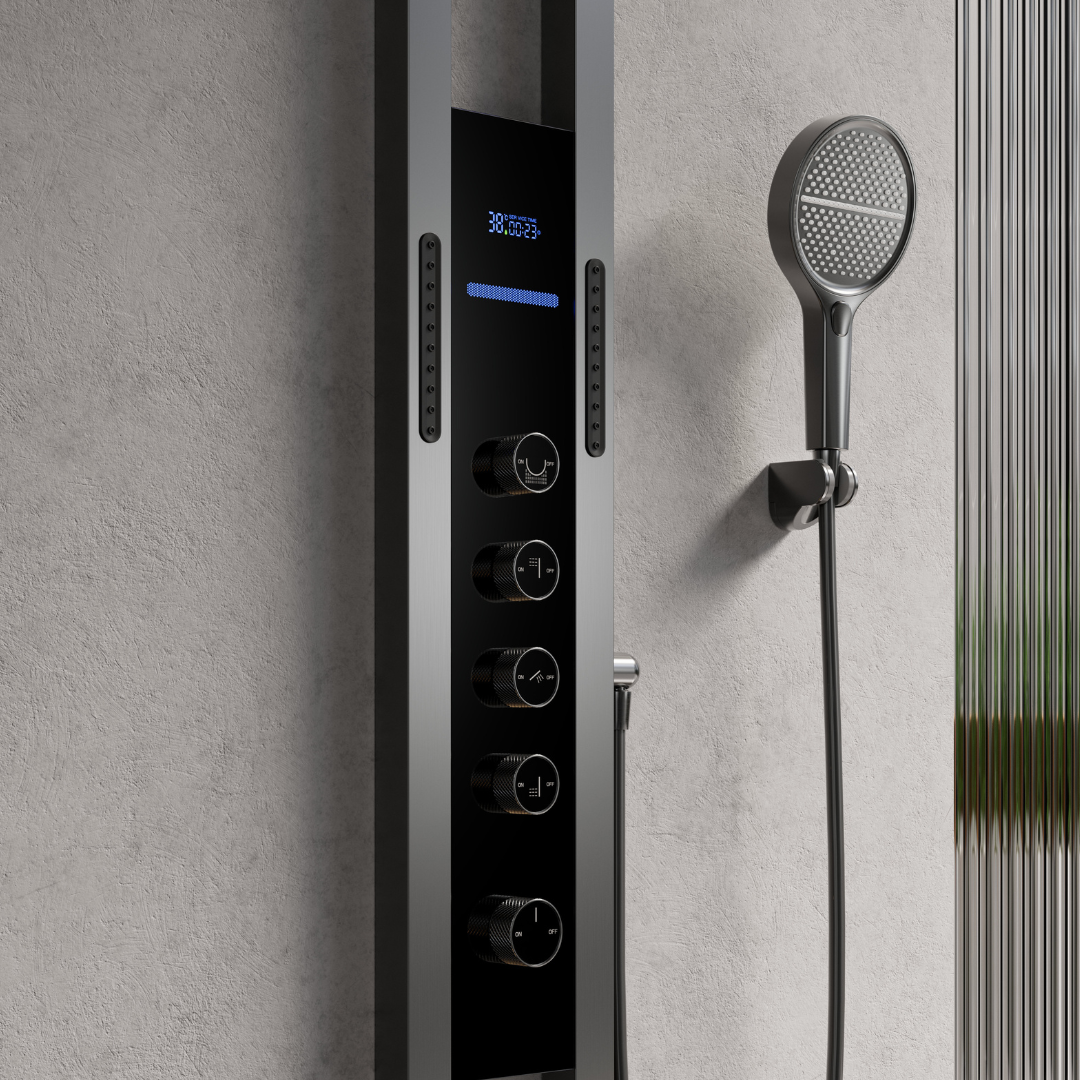 Panneau de douche thermostatique Marcelo – Affichage numérique - Noir mat