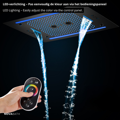 6-in-1 Thermostatische Inbouw Regendoucheset Marino – Bluetooth & Speakers – LED Verlichting – Massagejets - Zwart