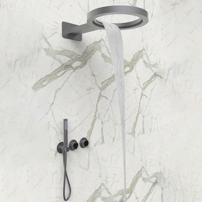 Ensemble de douche à effet pluie encastré thermostatique – Marino – Cascade & Douche à main – Régulation numérique – Gunmetal Grey