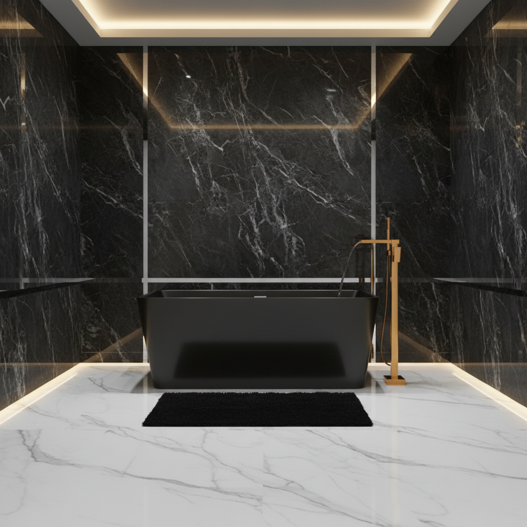 Vrijstaande Badkraan Lisandro – Watervaluitloop – Brushed Gold - 87 × 22 × 15 cm