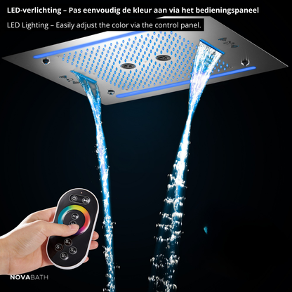 6-in-1 Thermostatische Inbouw Regendoucheset Marino – Bluetooth & Speakers – LED Verlichting – Massagejets - Chrome