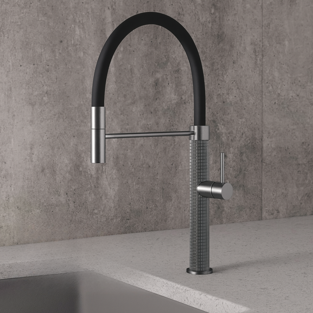 Robinet de cuisine semi-professionnel Angelica – Bec rétractable – Gris gunmetal
