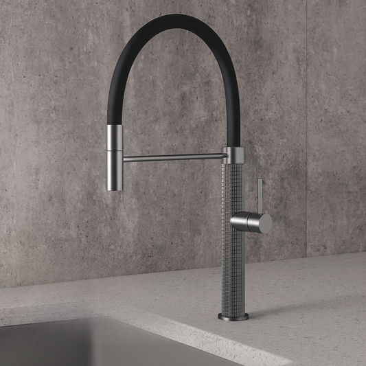 Robinet de cuisine semi-professionnel Angelica – Bec rétractable – Gris gunmetal