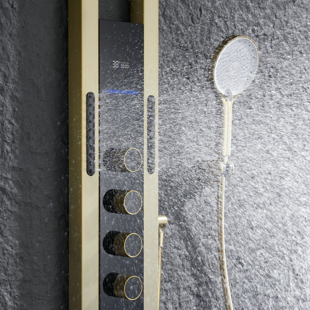 Panneau de douche thermostatique Marcelo – Affichage numérique - Or brossé