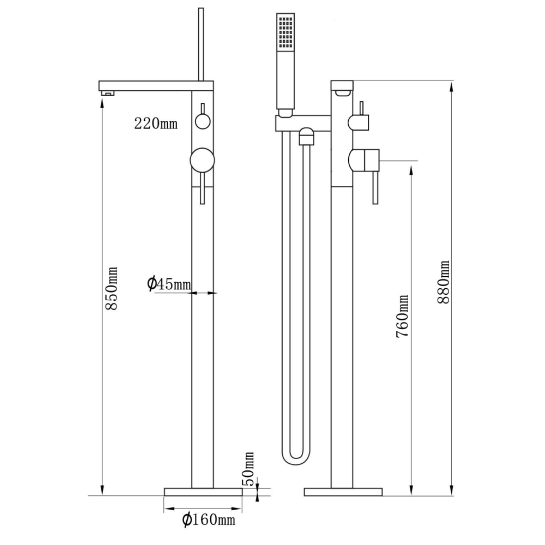 Vrijstaande badkraan Emilia - Brushed gold - 88 × 22 × 16 cm