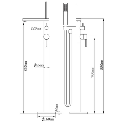 Vrijstaande badkraan Emilia - Brushed gold - 88 × 22 × 16 cm