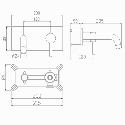 Inbouw wastafelkraan Angelica - Brushed gold - 23 × 20.5 × 10 cm