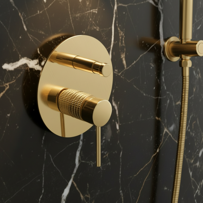 Inbouw Regendoucheset Angelica – Staafhanddouche – Geborsteld goud