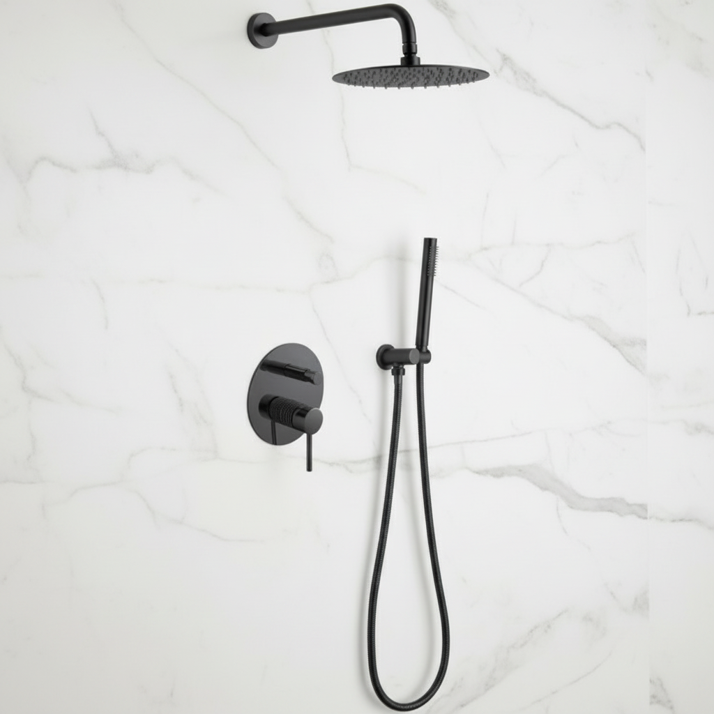 Inbouw Regendoucheset Angelica – Staafhanddouche – Mat zwart