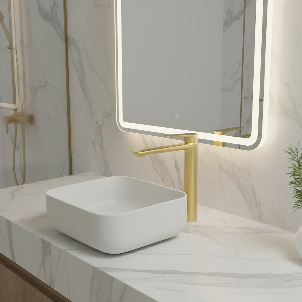 Hoge wastafelkraan Diego  – Brushed gold - 27,5 × 16,6 × 22,3 cm