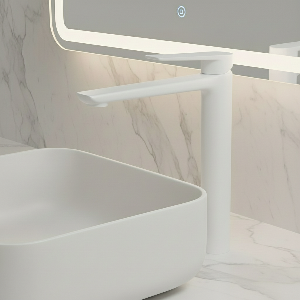 Hoge wastafelkraan Diego  – Matte white - 27,5 × 16,6 × 22,3 cm