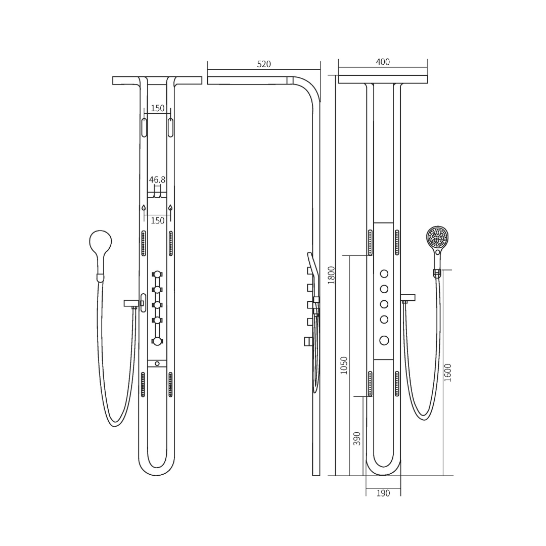 Panneau de douche thermostatique Marcelo – Affichage numérique - Noir mat