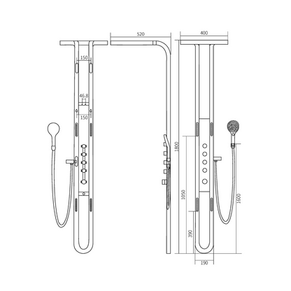 Panneau de douche thermostatique Marcelo – Affichage numérique - Noir mat