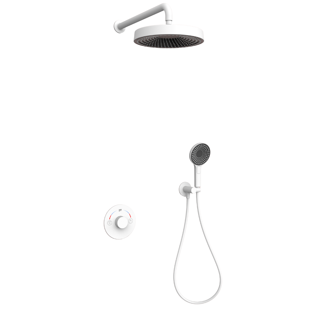 Ensemble de douche à effet pluie encastré Amalia - Blanc