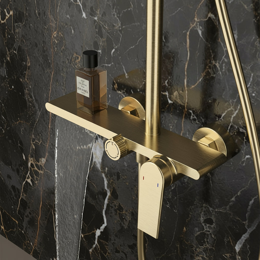 Opbouw regendoucheset Cynthia - Brushed gold - 130 × 35 × 25 cm