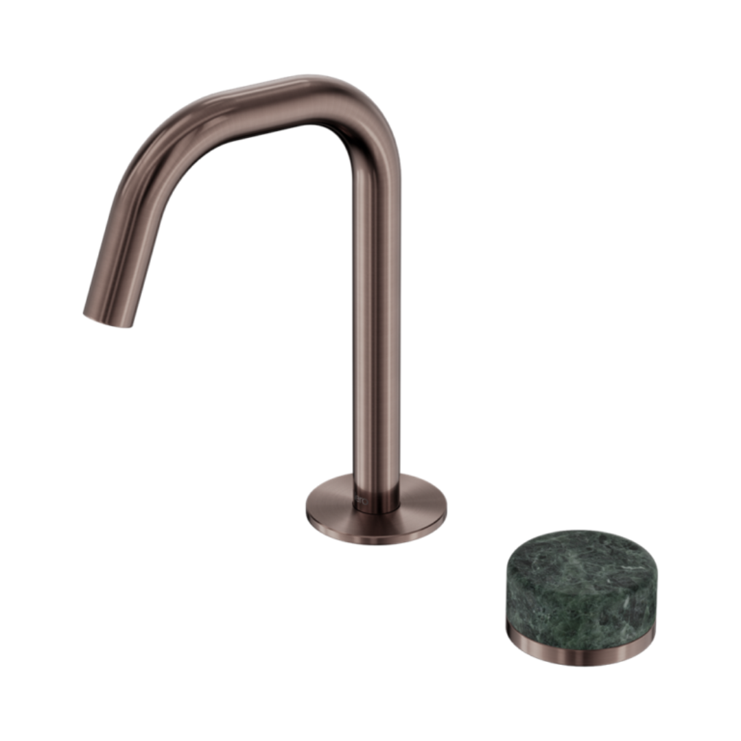 Robinet de lavabo encastré Sorrento – Verde Alpi – 2 trous – Bec droit – Bronze brossé