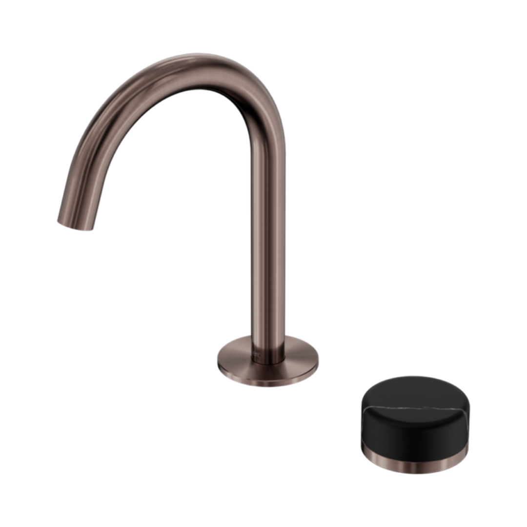 Robinet de lavabo encastré Sorrento – Marquina Black - 2 trous - Bec courbé (arc) - Bronze brossé