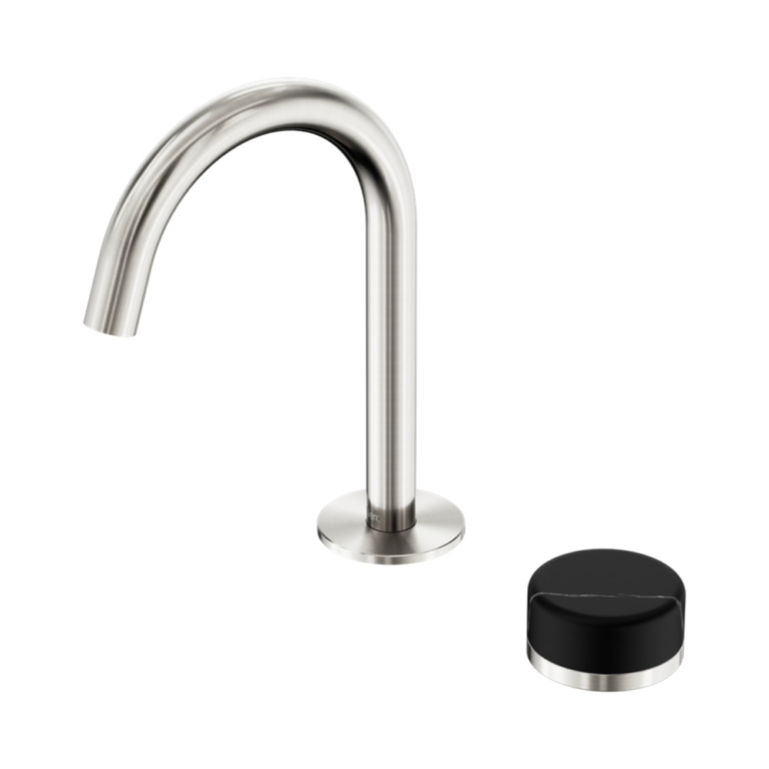 Robinet de lavabo encastré Sorrento – Marquina Black - 2 trous - Bec courbé (arc) - Nickel brossé