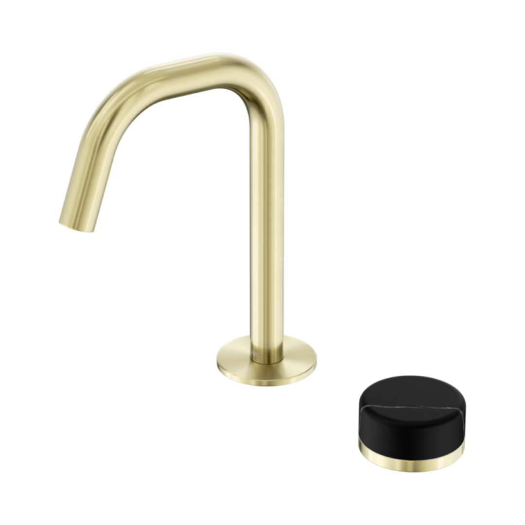 Robinet de lavabo encastré Sorrento – Marquina Noir – 2 trous – Bec droit – Or brossé