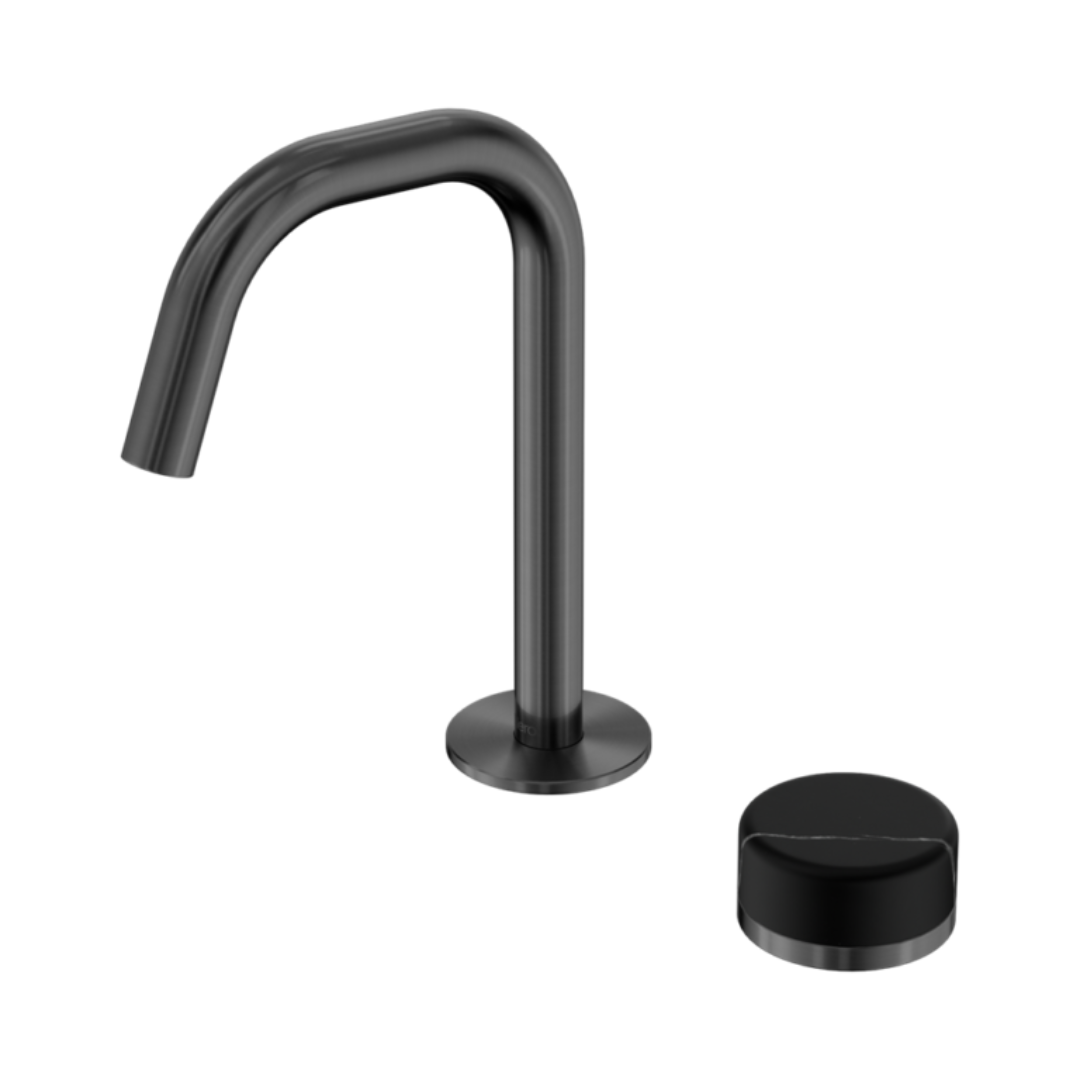 Robinet de lavabo encastré Sorrento – Marquina Noir – 2 trous – Débit droit – Gris gun metal