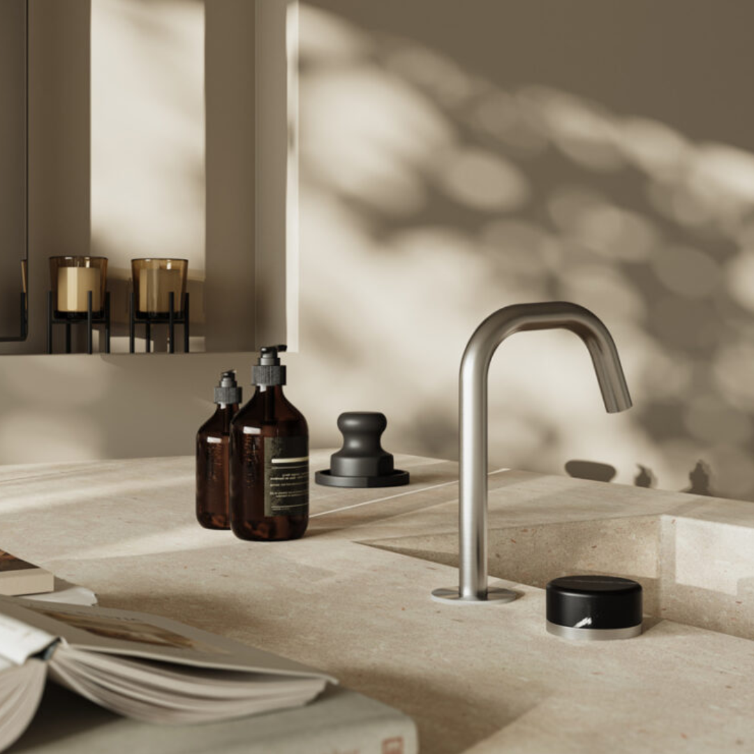 Robinet de lavabo encastré Sorrento – Marquina Noir – 2 trous – Débit droit – Noir mat