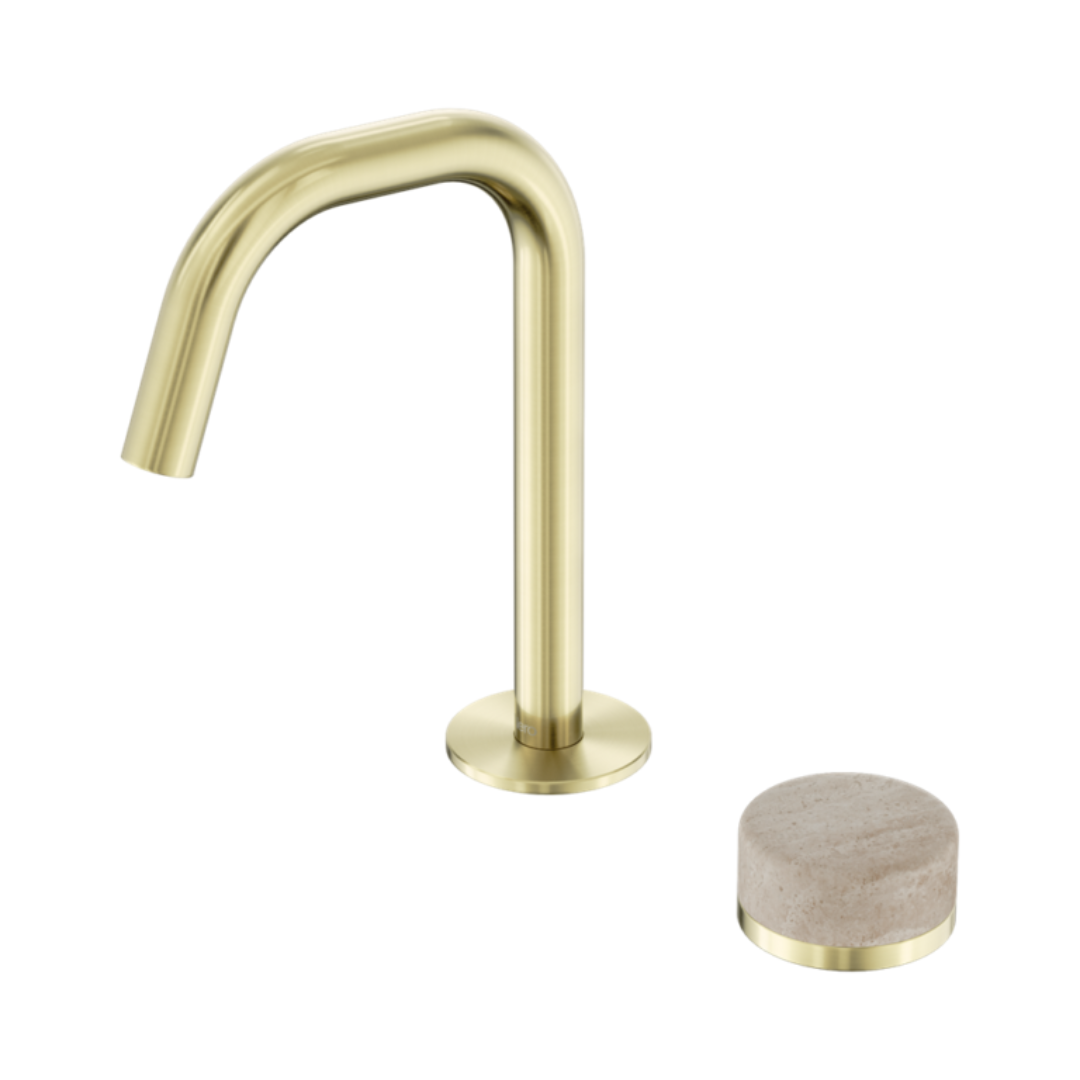 Robinet de lavabo encastré Sorrento – Travertin de Rome – 2 trous – Débit droit – Or brossé