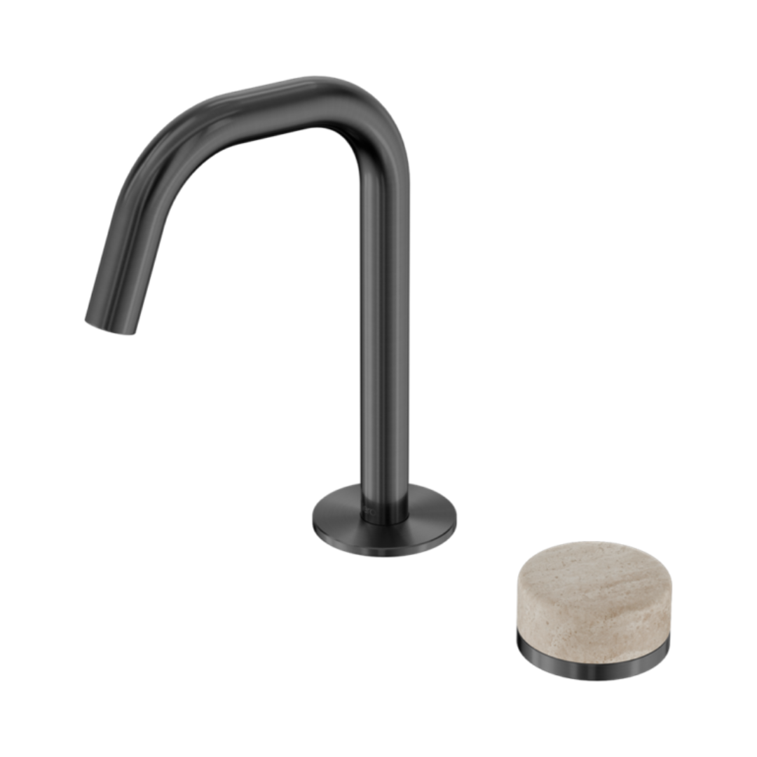 Robinet de lavabo encastré Sorrento – Travertin de Rome – 2 trous – Débit droit – Gris gun metal