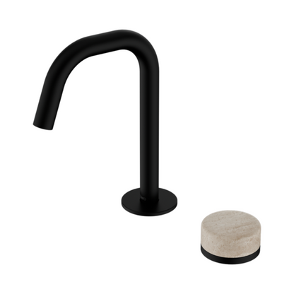 Robinet de lavabo encastré Sorrento – Travertin de Rome – 2 trous – Sortie droite – Noir mat