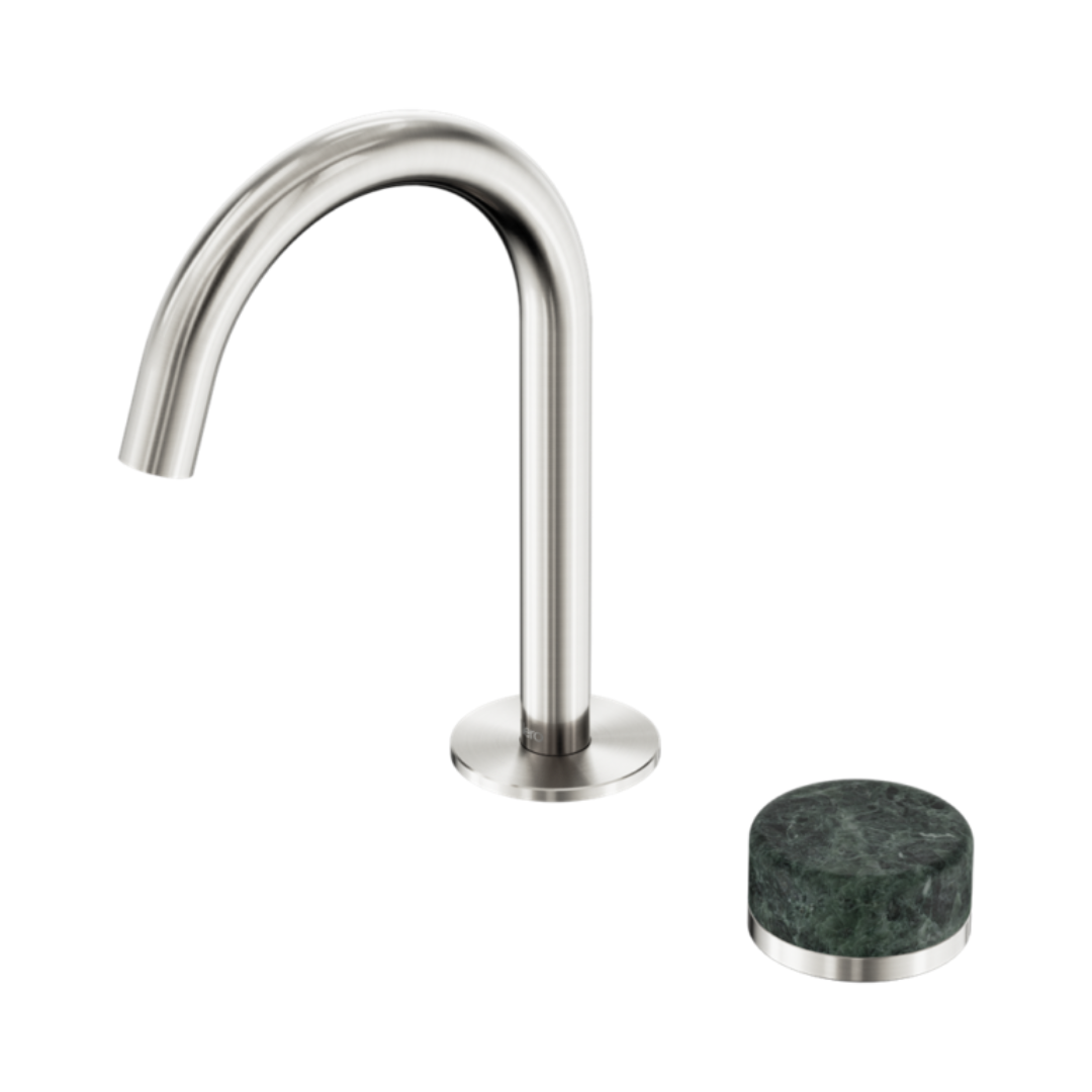 Robinet de lavabo encastré Sorrento – Verde Alpi - 2 trous - Bec courbé - Nickel brossé